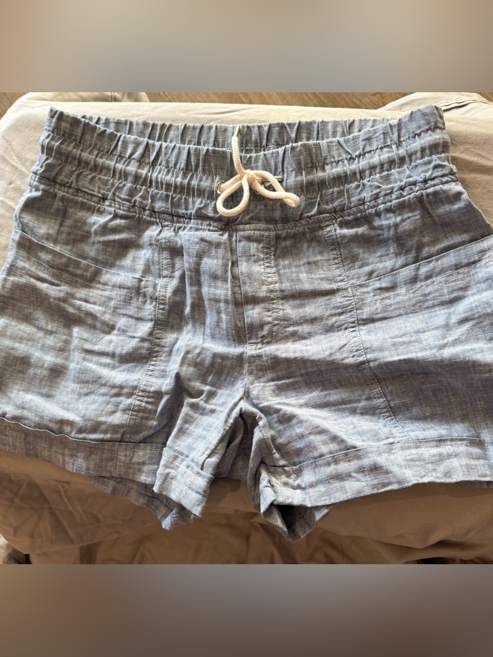 Athleta Light Blue Drawstring Linen-Blend Shorts